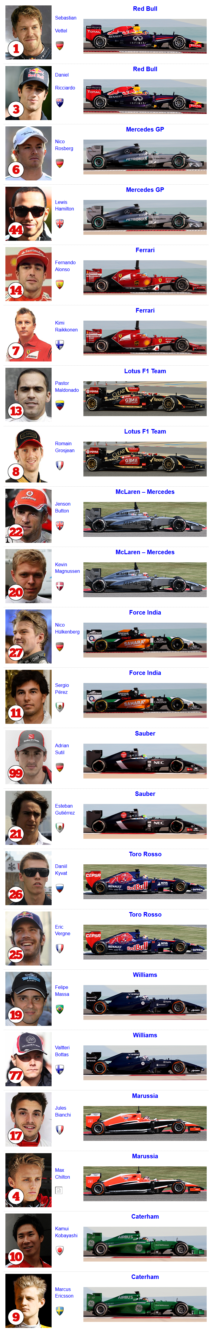 Echipe si piloti Formula 1 2014